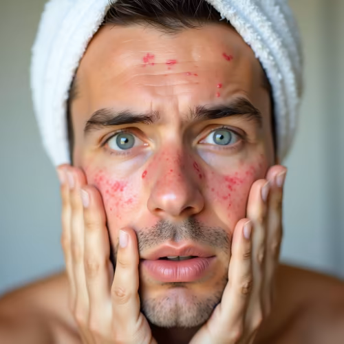 A young adult with visibly clearer skin after receiving IV therapy to treat acne, showing reduced redness and improved complexion.