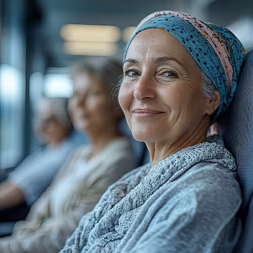 A patient receiving IV therapy to support chemotherapy recovery, focusing on replenishing nutrients and promoting immune strength.