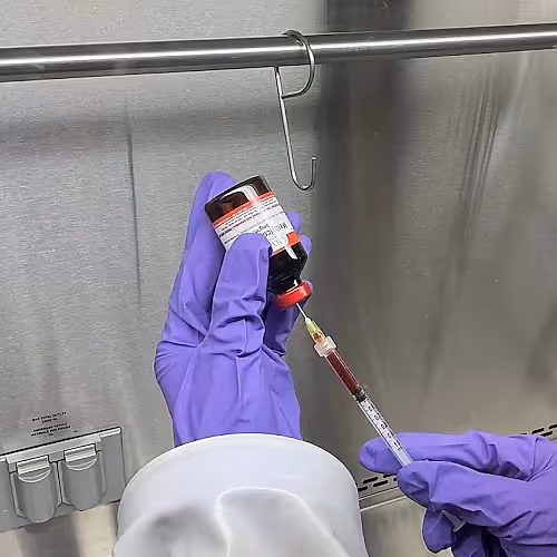 Medical preparation room with sterile environment for IV nutrient therapy.