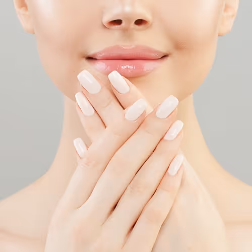 Close-up of hydrated, healthy nails and cuticles after IV therapy, highlighting improved nail strength.